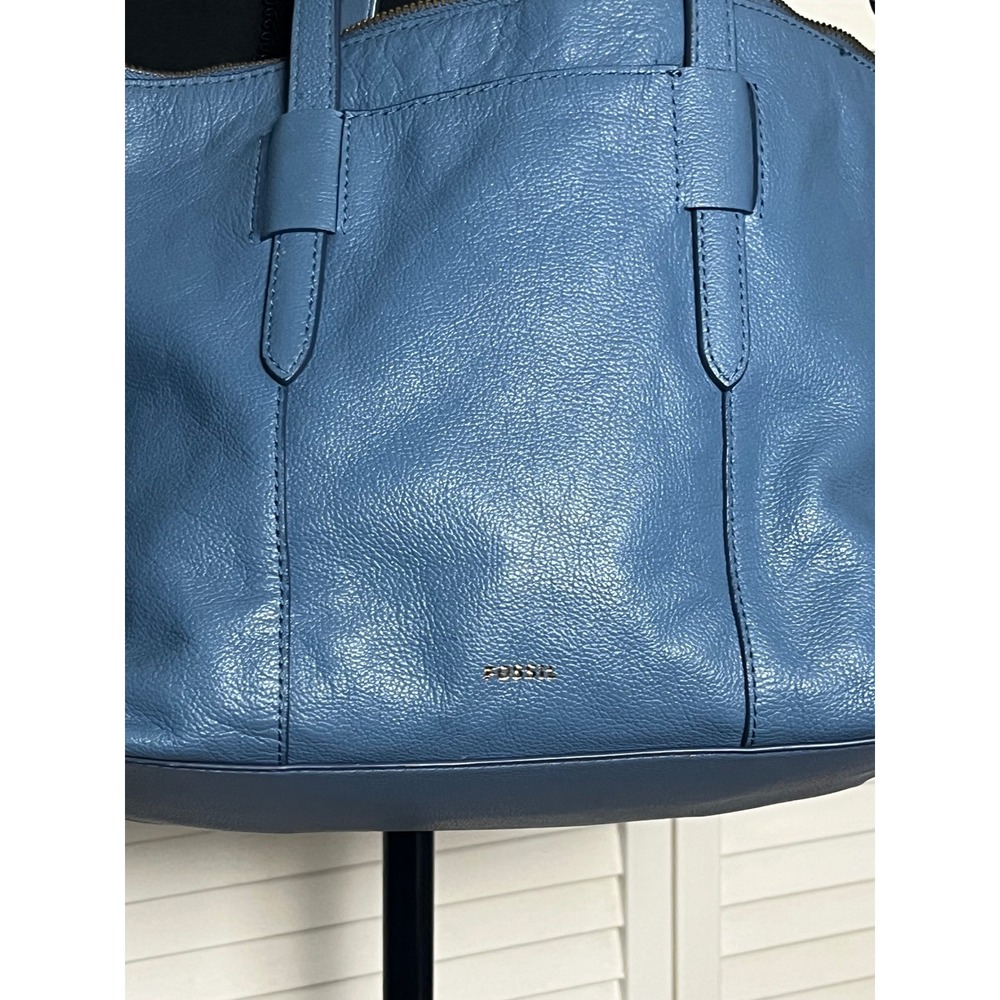 Fossil Blue Skylar Satchel Leather Shoulder Crossbody Bag Purse - Picture 9 of 13